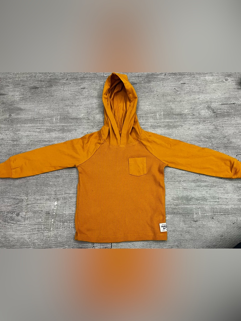 OshKosh B'gosh Yellow Waffle Knit Hooded Pocket Tee 3T Long Sleeve Cotton